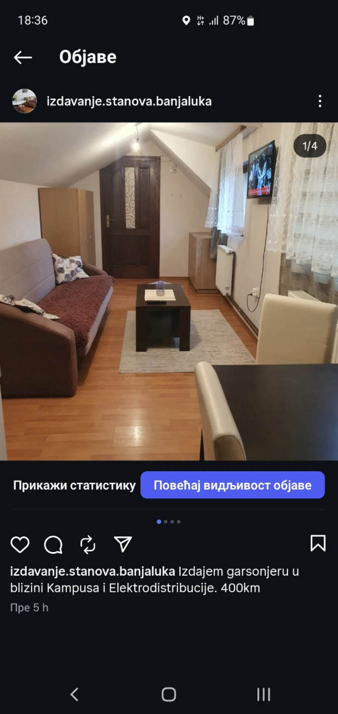 Izdajem garsonjeru u blizini Kampusa, Banja Luka